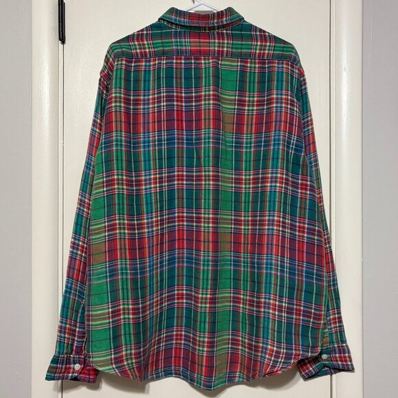 Ralph Lauren Polo Mens Red/Green Plaid Linen Twill Button-Front Shirt XXL/2XL - Picture 4 of 9
